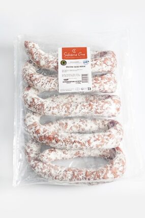 Saucisse sèche fleurie perche sous gaz